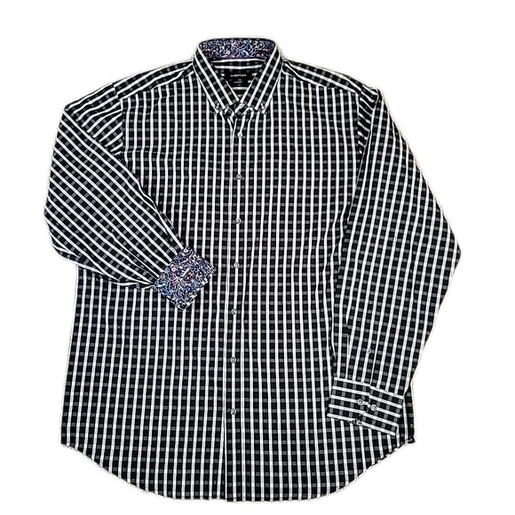 Bugatchi Classic Fit Shirt Mens  BLACK/WHITE  Dress‎ Button Up Long Sleeve - Picture 2 of 11